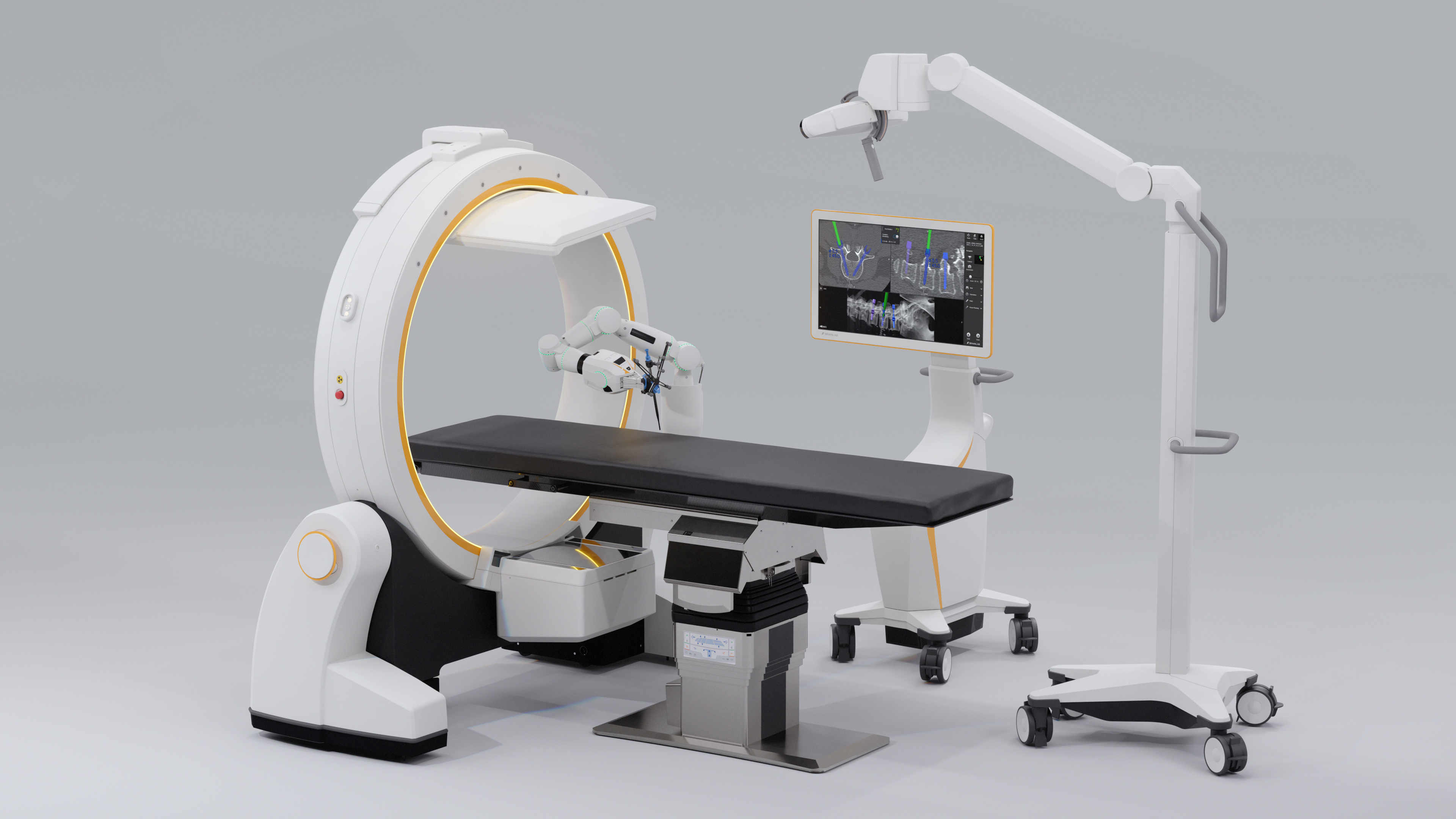 Visual of the Brainlab Robotic Suite in action, highlighting advanced robotic technology for surgical procedures