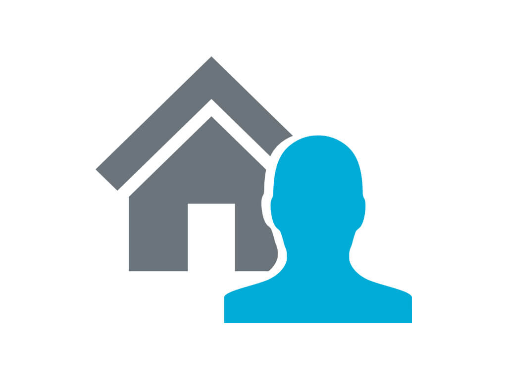 Icon with a house and a silhouette of a person representing remote access with Brainlab Elements on Node