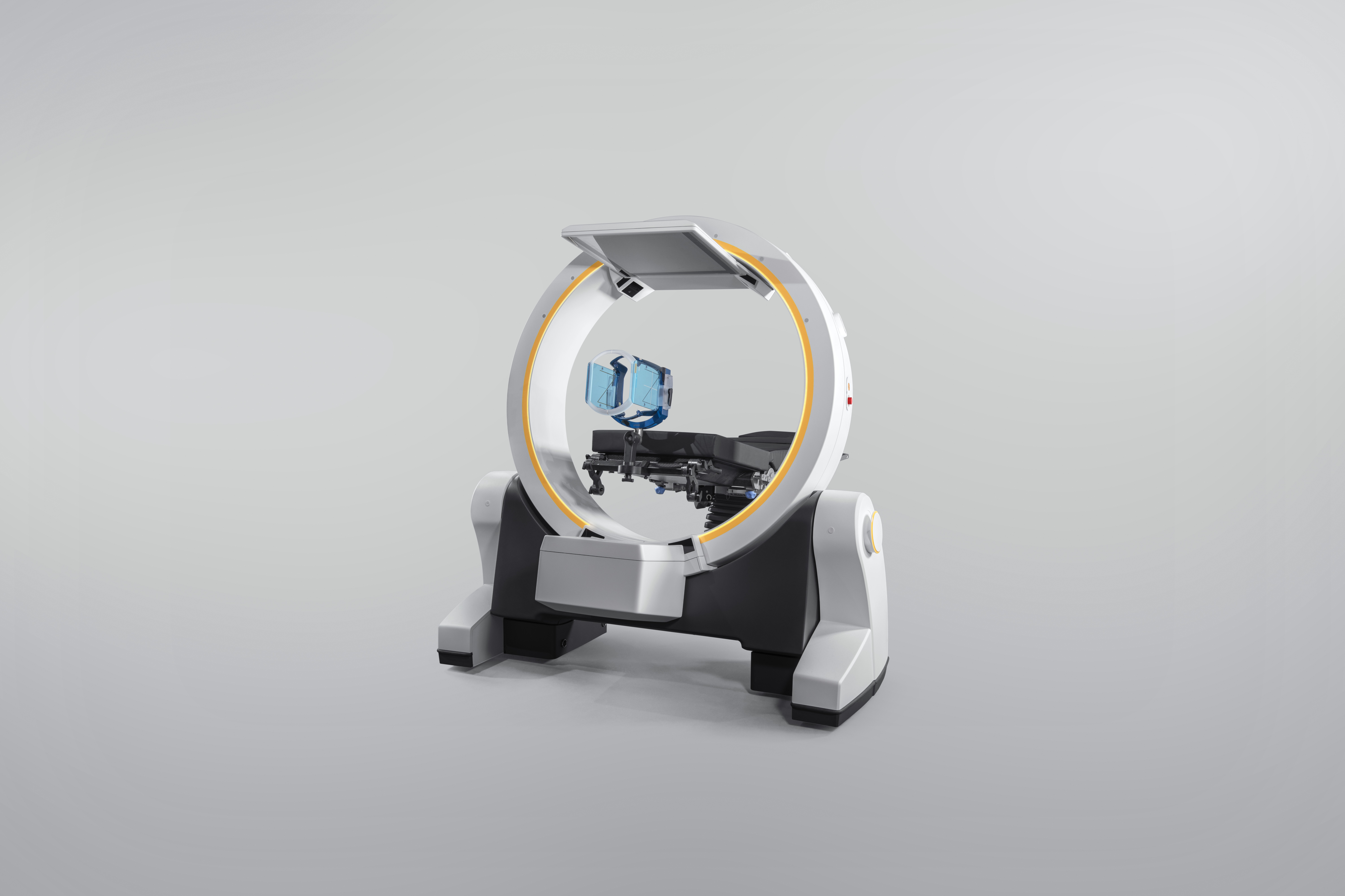 Mobile imaging robot, Loop-X® with functional neurosurgery head frame