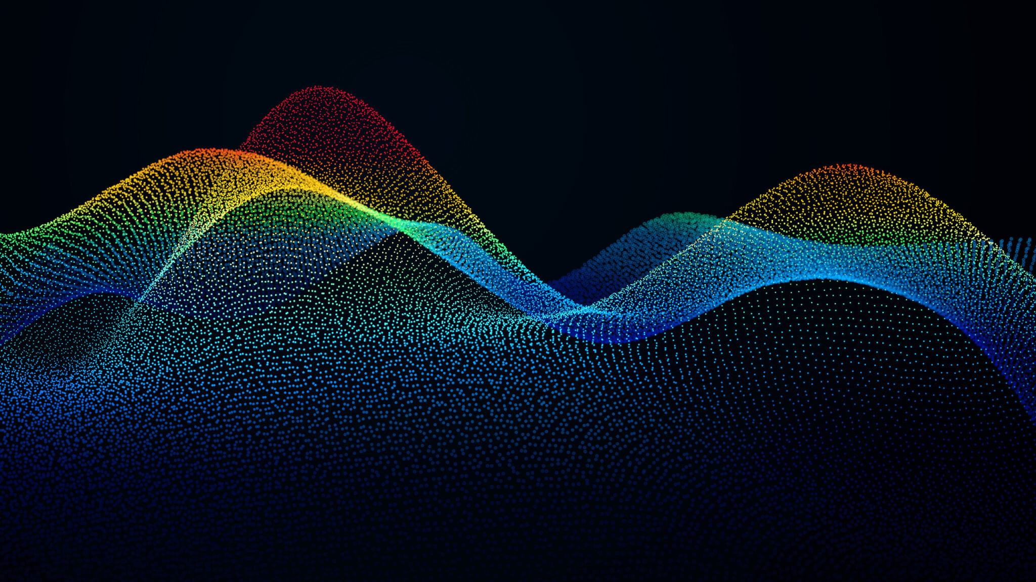 Image depicting ExacTrac Dynamic Surface integration with Varian and Elekta linacs, featuring colorful points and waves on a black background